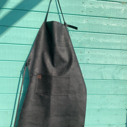 Black cork leather Apron, hanging detail
