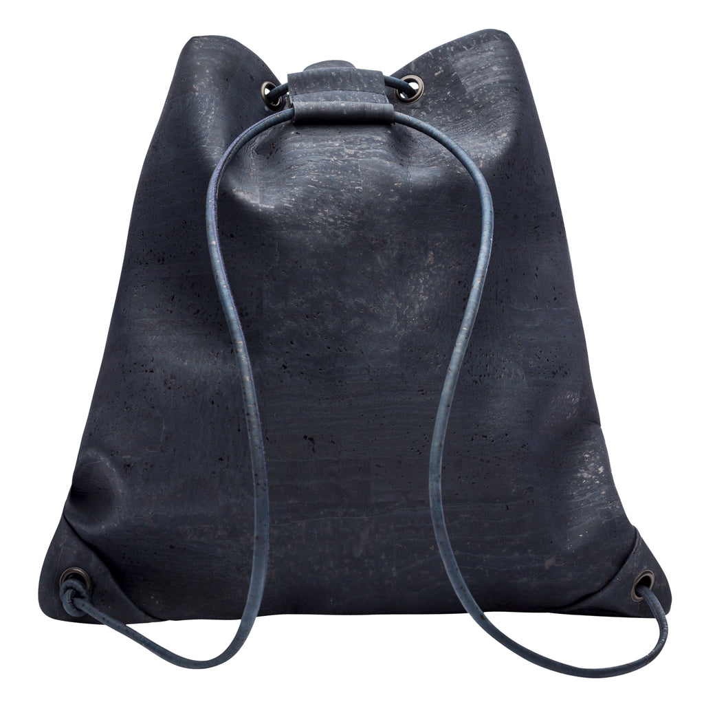 Blue cork leather Shoulder Bag by Mellow Fellow seen from behind